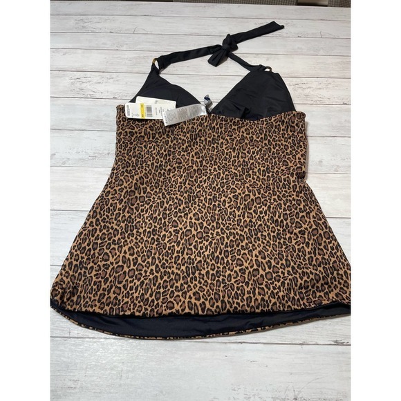 Tommy Bahama Leopard Print / Solid Black Reversible Tankini Top UPF - Picture 7 of 11